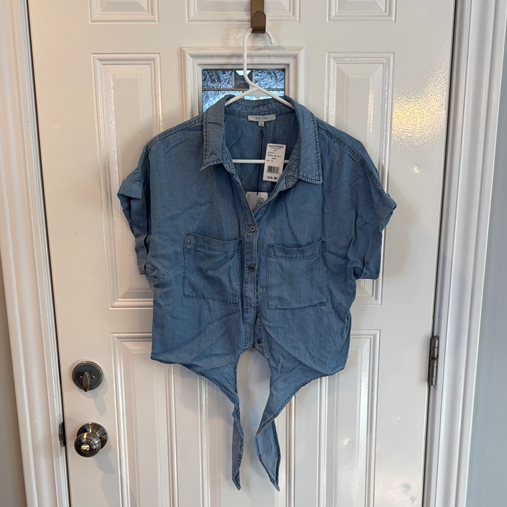 Blue Denim Tie-Front Shirt